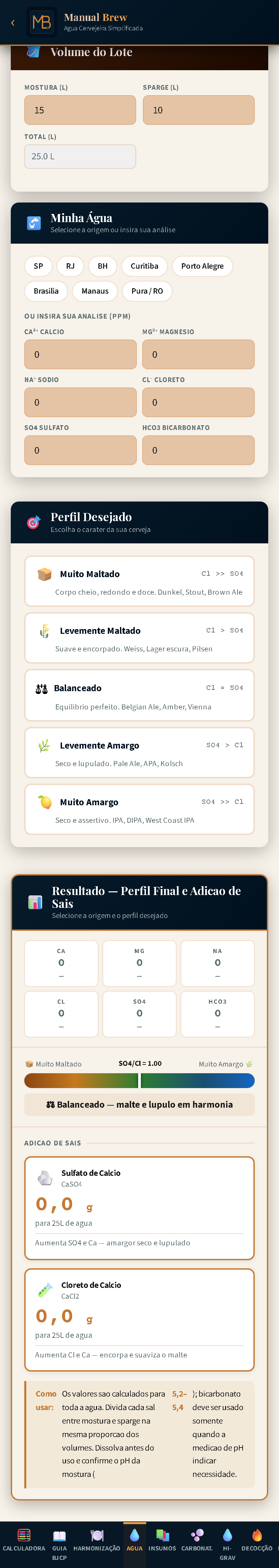 Tela do Manual Brew: Água Cervejeira